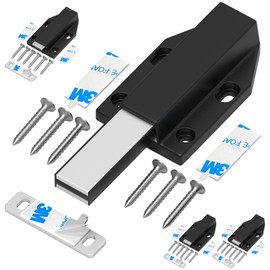 Magnetic Push Latch Without Nail Installation Tonitrui Heavy Duty Magnetic Touch Latches for Large Door Push Release Latch Kitchen Drawer Push Catch Press Out Latch (Black 4 Pack)