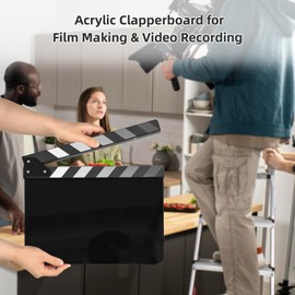 Andoer Acrylic Clapperboard Action Cut Board Movie Film Clapper Film Clapboard Small Clapperboard Movie Director's Slate Cut Action Scene Clapper Board Film Slate Dry Movie Clap Board for Filming