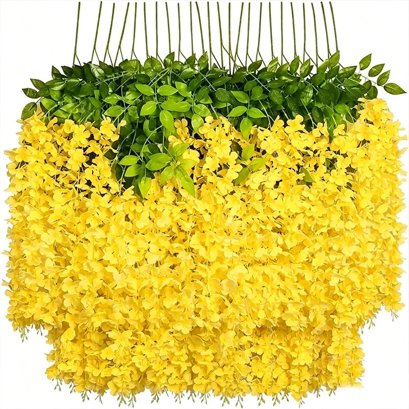 12-Piece Artificial Wisteria Vine Set – Hanging Silk Faux Flowers