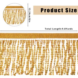 letsinstyle 11 Yards Gold Sequins Fringe Trim, Bling Sequin Tassels Metallic Fringe Ribbon, Polyester Trims for DIY Craft Sewing Curtain Pillow Dress Clothing Embellishment