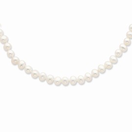 925 Sterling Silver 5-6mm White Freshwater Cultured Pearl Necklace 24"