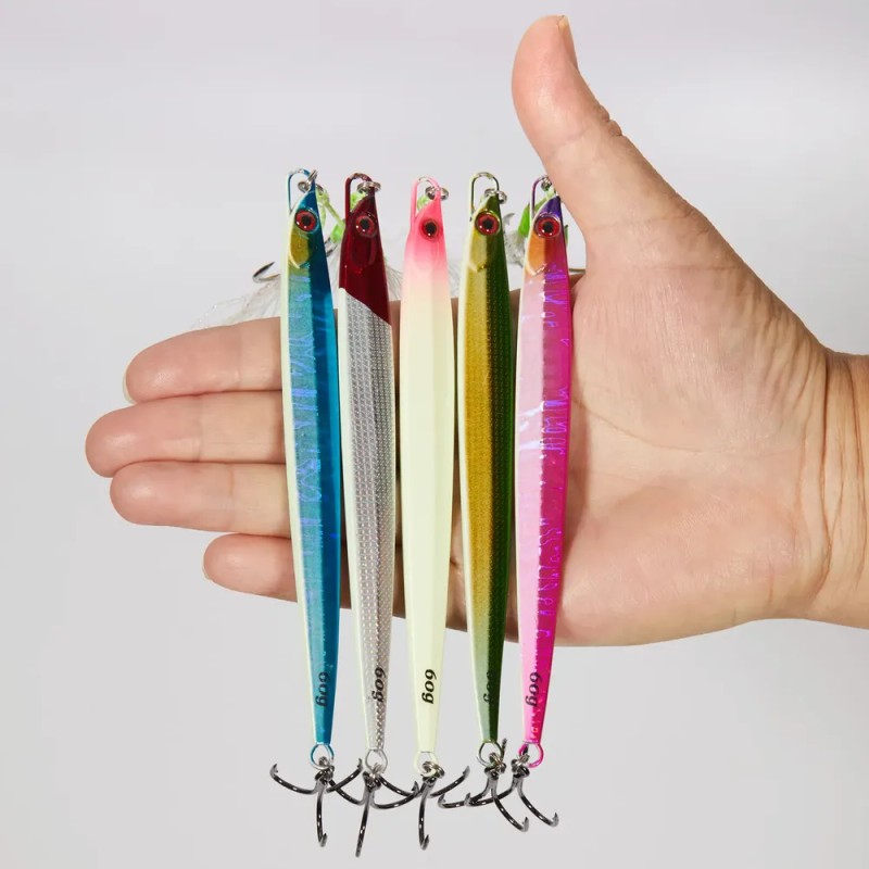 5 Pcs Jigs Luminosos 60g Señuelos Pescar Grante Lance Largo