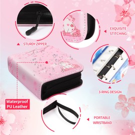 Small 1 Pocket Card Binder for Cards,Mini Trading Card Binder Holder Fits 80 Cards with 40 Removable Sleeves,Card Collection Binder Album Book Case for TCG,MTG,Sports Games (Sakura Cat)