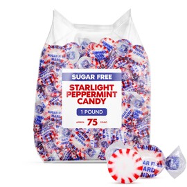 Sugar Free Starlight Peppermint Hard Candy 1 Pound - Individually Wrapped Starlight Mints Peppermint Discs Zero Sugar Hard Candy For Snacks & Treats - Approx. 75 Count