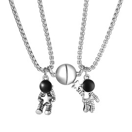 Cupimatch Couple Necklace Puzzle Cat I Love U Pendant Couple Necklace Friendship Chain for Him and Him 2 Lovers Couples Jewellery Stainless Steel Chain Men Women Gift for Partner Couples, Stainless