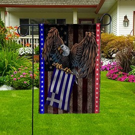 PERFECTMEN Flag-American Eagle Hold Greek Flag Friendship USA American Flag Greece Root Vintage House Flag (29.5" x 39.5")-USA Flags Premium Polyester-Decorative Indoor Outdoor Flag