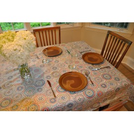 Covers For The Home Deluxe Stitched Edged Flannel Backed Vinyl Drop Tablecloth - Multi-Color Geometric Medallion Pattern - 60" x 120" - Oblong