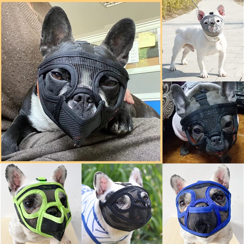 BARKLESS French Bulldog Muzzle, Short Snout Mesh Dog Muzzle with