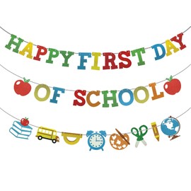 Happy First Day of School Banner, Welcome Back to School Party Decorations Flag for Children Kids Classroom Celebrating 1st Day Party Backdrop Supplies