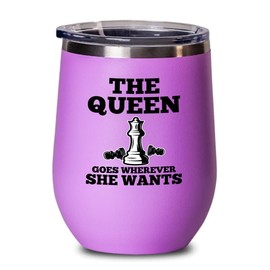 Chess Lover Pink Wine Tumbler 12oz - The Q Goes - Chess Board Strategy Game Chess Pieces Wood Chess Gifts Horse Knight