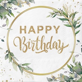 Pack of 40 Serviettes Schön Dass Du Da Bist, 3-Layer Napkins Eucalyptus Green Invitation Communion White Table Decoration Birthday Wedding Christening Confirmation Party Decoration (Sage Run White)