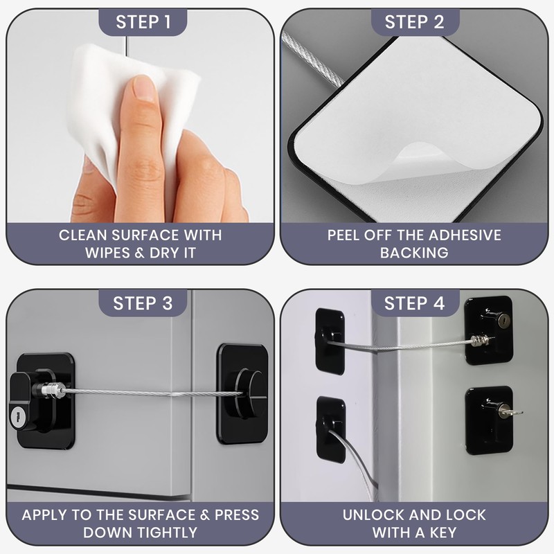 Fridge Lock 2 Pack - Refrigerator Locks with Key, Stainless