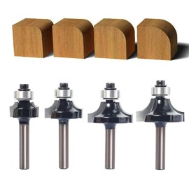 SICWOOD 4pcs Round Over Router Bits 1/4 Shank - Roundover Router Bit Set, Carbide Corner Rounding Edge-Forming Bit, Bearing Guide for Rounding Trim Radius 1/8", 1/4", 3/8", 5/16"…