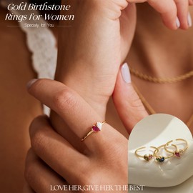 Birthstone Rings for Women Non Tarnish Gold Rings Birthday Gifts for Teen Girls Dainty 14K Plated Adjustable CZ Stacking Promise Ring Christmas Stocking Stuffers Anniversary Jewelry for Friend Sister