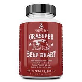Ancestral Supplements Grass Fed Beef Heart (Desiccated) - Natural CoQ10, Supports Heart, Mitochondrial and Blood Pressure Health (180 Capsules)