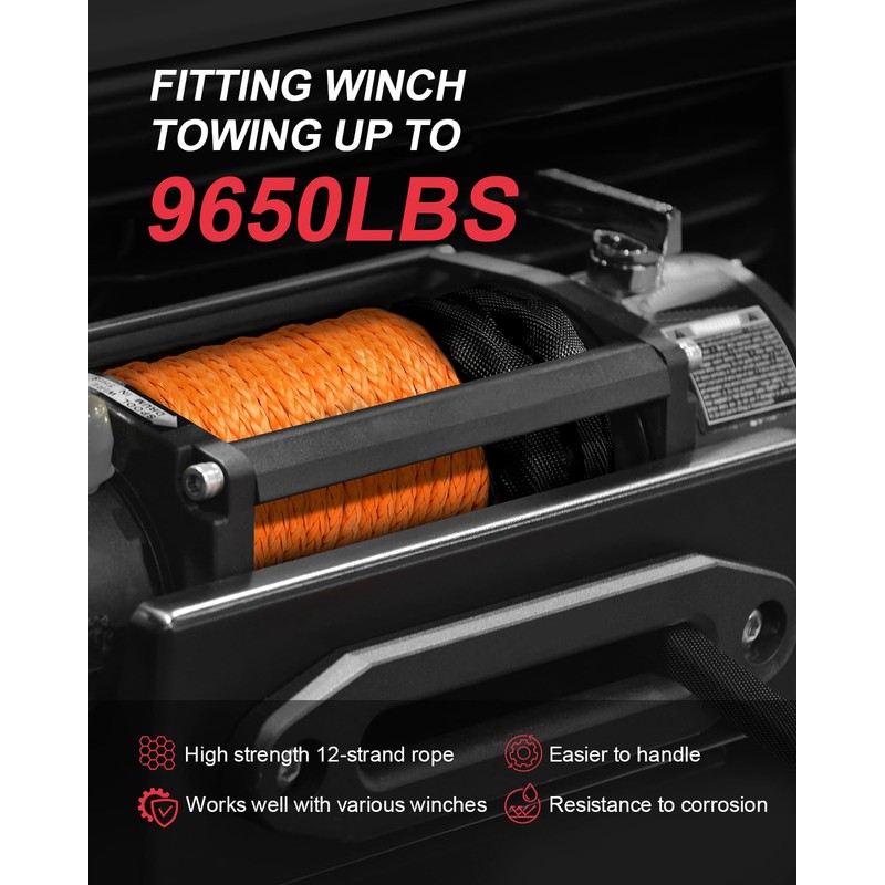 Kolvoii Synthetic Winch Rope Kit, 1/4" x 50ft 9,650lbs Winch
