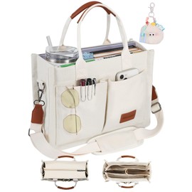 BECOJADDE Canvas Tote Bag Purse for Women with Zipper Closure, Individual Compartments, Detachable Strap & Bottom Support, Ideal for Work, School, Travel, Daily, College, Bible