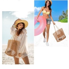 Balaclava Style Mesh Hobo Beach Bag - Large Net Tote for Summer Water Play (lf1677) Free Size/3 5ea