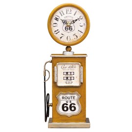 Akizuki Trading Table Clock YELLOW ROUTE66 W 5.4 x D 3.0 x H 13.8 x H 13.8 inches (13.7 x 7.5 x 35 cm), Table Clock, Gas Pump, EA180146GAK-YL
