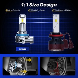 AUTOONE 2Pc AUTOONE Conversion Low Beam H11 LED Headlight Bulbs Super Bright 6500K White