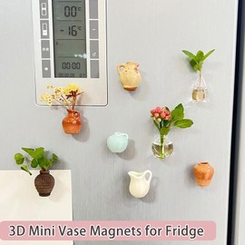 Mini Ceramic Vase Magnets for Fridge, Mini Ceramic Vase Refrigerator Magnets, 3D Vase Magnets for Kitchen, Office Decoration (10)