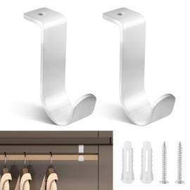 2 Pcs Closet Rod Brackets with Screws, Heavy Duty Metal Wall Mount Rod Brackets Closet Rod Hangers Closet Shelf Rod Holder Wall Mount Closet Rod for Living Room Bedroom Office(Silver,1.38 Inch)