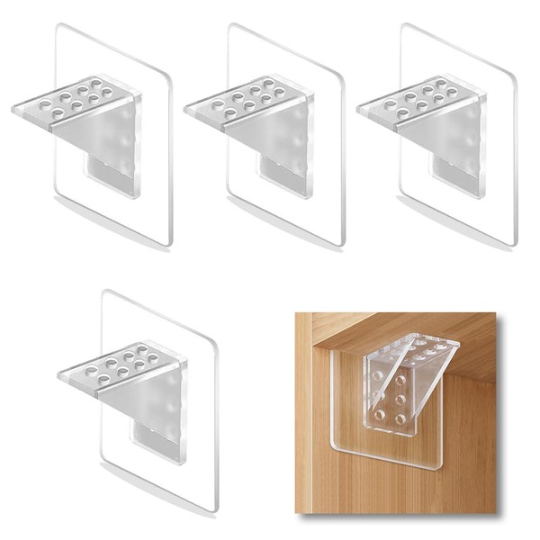 QTOETUII Transparent Nail-Free Shelf Brackets,Plastic Punch-Free Cabinet Shelf Brackets,Triangle Design,Strong
