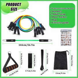 TUZHE Resistance Bands, Fitness Bands, Resistance Bands Set with Door Anchor, Handles, Ankle Straps for Muscle Building and Pilates, Gymnastics Band for Men and Women