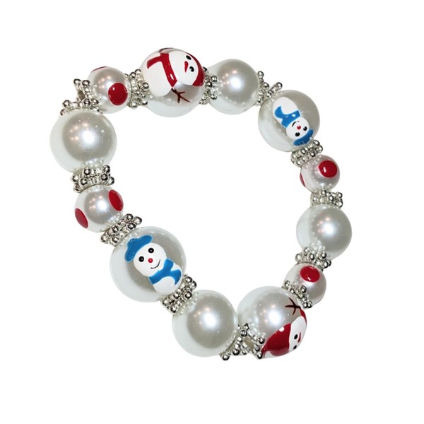 Linpeng Christmas Beaded Bracelet, White Snowman Bracelet For Women Girls,