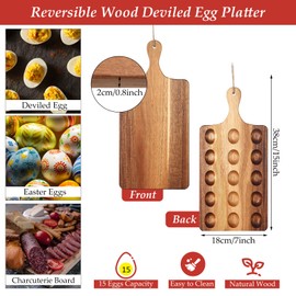 Gerrii Reversible Wooden Deviled Egg Platter Deviled Egg Tray Charcuterie Board Cutting Board Cheese Serving Tray for Home Kitchen(15 x 7 Inch, 15 Holes)
