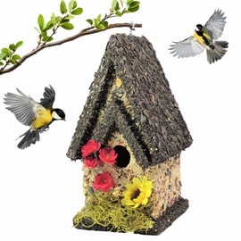 Edible Birdhouse - Birdseed Bird Feeder, Wooden Birds House Covered in Wild Bird Food, Squirrel Resistant Birds Feeders for Outside Hanging, Watching Gift for Garden Lovers, (TD)