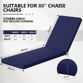 2 Pcs Outdoor Chaise Lounge Cushion Covers, 80 x 26 x 3 Inch Chair Cushion Replacement Cover, Waterproof Chaise Cushion No-Slip Covers with Zipper Ties (Not Includes Cushions)