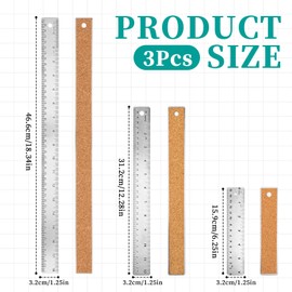 Metal Ruler with Cork Backing 6+12+18 Inch Stainless Steel Metal Ruler Non-Slip Rulers with Inch and Centimeters Straight Edge Cork Base Rulers for Drafting Office Tools, Prevent Ink Leakage
