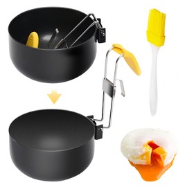 Foldable 2-Pack Egg Poacher Insert with Nonstick Coating – Universal Hanging Ear Design, Silicone Handle, Stainless Steel Poached Egg Cups (Dishwasher Safe)