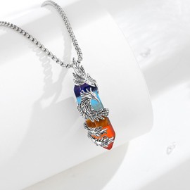INFUSEU Phoenix Crystal Necklace, Chakra Bird Pendant Spiritual Animals Jewellery Crystal Rising Phoenix Jewelry Gifts for Women Girls Ladies