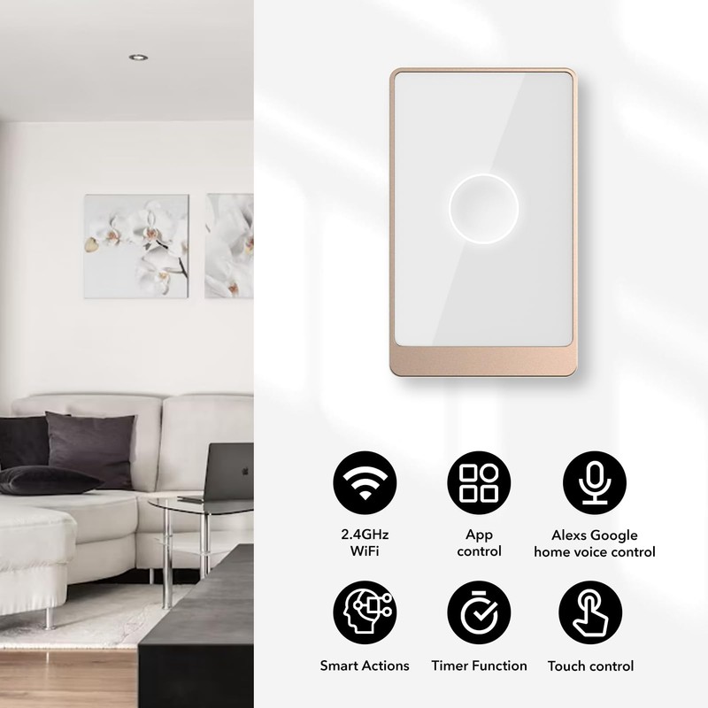Smart Wall Light Switch, 2.4GHz 1 Gang WiFi Touch Switches,