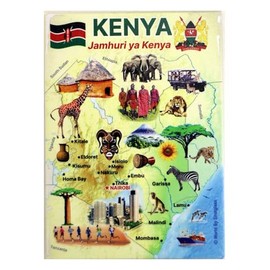 Kenya Graphic Map and Attractions Souvenir Fridge Magnet 2.5" X 3.5"