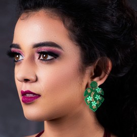 Bead Dangle Earrings for Women Beaded Earrings Bohemia Handmade Colorful Bead Drop Earrings Bead Leaf Earrings Flower Earrings for Women