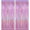 Pink Glitter Metallic Tinsel Foil Fringe Curtains Backdrop Streamers, 2Pcs