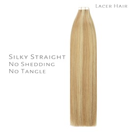 Lacer Extensiones de cabello humano real con cinta adhesiva en extensiones de cabello humano liso y sedoso de rubio dorado a rubio platino de 24 pulgadas y 50 g, 20 unidades