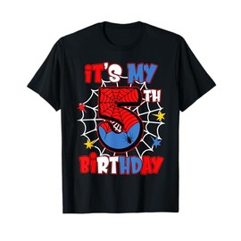 Kids It's My 5th Birthday Spider Theme Party 5 Years Old T-Shirt