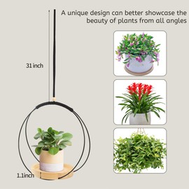 REMASS Wooden Base Plant Hanger for Indoor Hanging Plants,Hanging Plant Holder,Plant Hanger Indoor,Plant Hangers for Small Plants,Easy for Water or Replace Potted Plants,Black