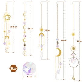 Simpeak Sun Catcher Set of 5 Bling Crystal Starry Moon Hanging Ornament Entrance Window Entrance Car Garden Decoration Crystal Pendant Lucky Charm