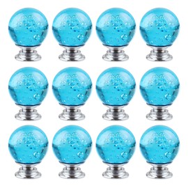 BNYZWOT 12 PCS Crystal Cabinet Knobs Round Glass Bubbles Knobs Smooth Drawer Pulls Handle for Home, Cabinet, Drawer and Dresser with 3 Different Size Screws, 30MM (Sky Blue)