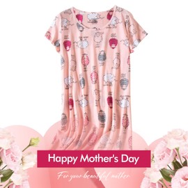 Inadays Sleepwear Women's Nightgown Cotton Sleepshirts Short Sleeve Nightshirt Print Sleep Dress R Neck Nightdress Loose Comfy Pajama Sheep,X-Large