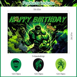 Green Hero Party Supplies5x3FT,Green Hero Backdrop,Cartoon Theme Happy Birthday Party Banner for Boys and Girls Cartoon Anime Party Decoration