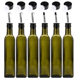 Kingrol 6 Pack 8 oz Glass Olive Oil Dispenser Bottles, Oil and Vinegar Cruets with Stainless Steel Pourer Spouts, Non-Drip Oil Bottles for Kitchen