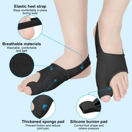 2PCS Bunion Corrector for Women & Men, Big Toe Straightener for Hallux Valgus Pain Relief & Toe Alignment, Comfortable for Day/Night Support, Wide Non-slip Strap Design, Include a Massage Ball (Black)