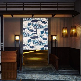 BAIHT HOME Cotton Linen Japanese Noren Doorway Curtain Tapestry Hokusai Ukiyoe Home Decor Room Divider 33.5" Width x 47.2" Long (Great Wave)