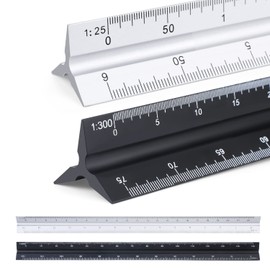 Set of 2 Triangular Rulers, 30 cm Length, Aluminium Ruler, Triangular, 1:20, 1:25, 1:50, 1:75, 1:100, 1:150/1:100, 1:200, 1:250, 1:300, 1:400, 1:500, Ruler Set for Architects,Engineers, Architecture